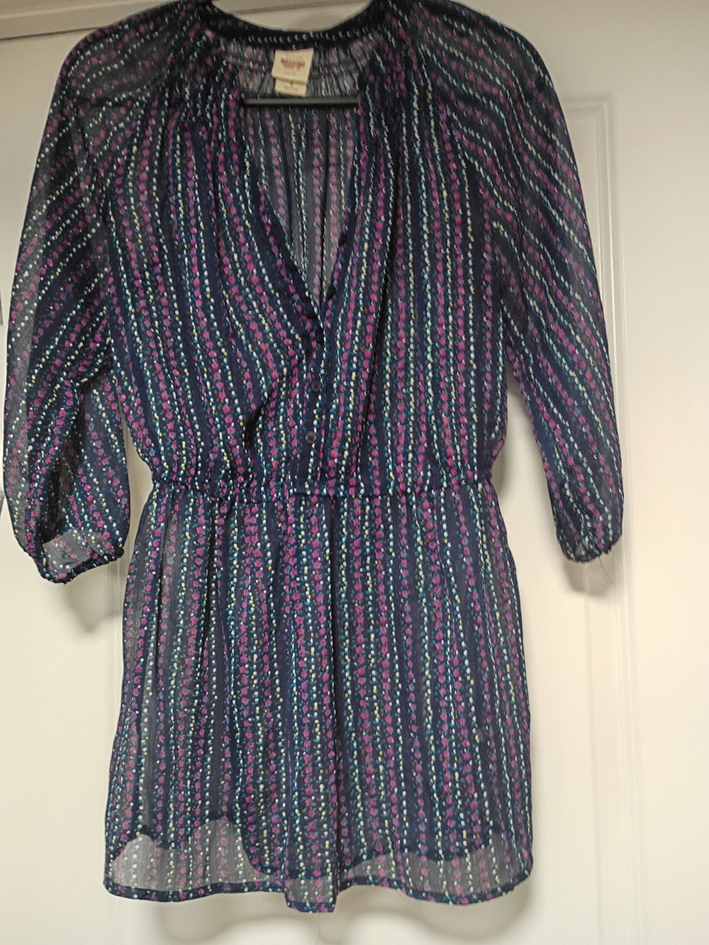 Mossimo Supply Co. Navy Patterned V-Neck Tunic Top Size S